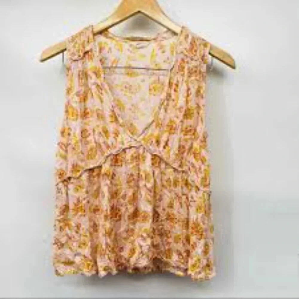 Lucky Brand sleveless floral romantic paisley‎ ruffle blouse